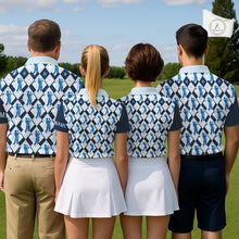 Load image into Gallery viewer, Blue Argyle Golf Polo Shirt For Men, Golf Friends Shirt, Blue Retro Golf Outfits NHT565