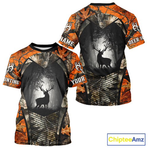 Personalized Orange Camo Whitetail Deer Hunting Shirt With 3D Print For Deer Hunters NBT287