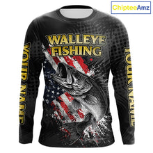 Load image into Gallery viewer, Walleye Custom Made Fishing Shirts, American Flag Walleye Fishing Shirts Long Sleeve NBT430