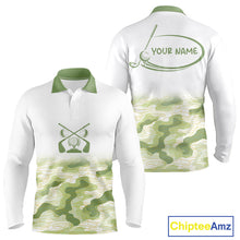 Load image into Gallery viewer, Green And White Camo Mens Golf Polo Shirts Customized Camouflage Golf Shirts For Men, Golfer Gifts NBT510