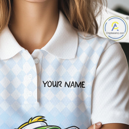 Funny Duck Golf Polo Shirt For Womens, Cute Duck With Beer Print Shirt, Sporty Animal Golf Gift|Blue NBT622