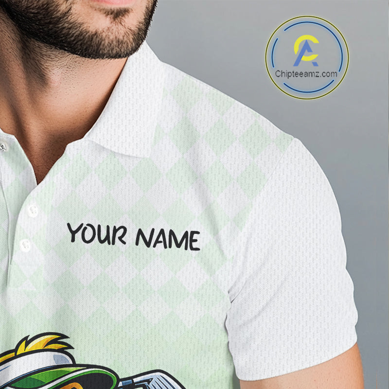 Funny Duck Golf Polo Shirt For Men, Cute Duck With Beer Print Shirt, Sporty Animal Golf Gift|Green NBT623