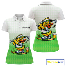 Load image into Gallery viewer, Funny Duck Golf Polo Shirt For Womens, Cute Duck With Beer Print Shirt, Sporty Animal Golf Gift|Green NBT623