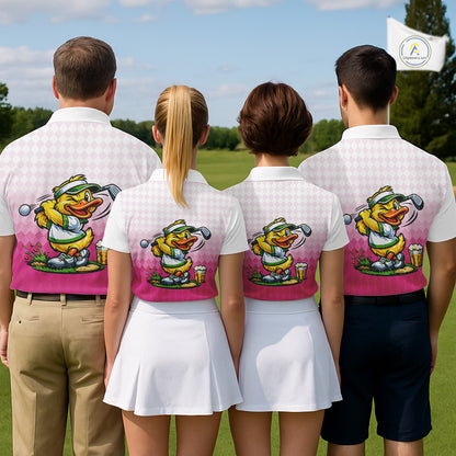 Funny Duck Golf Polo Shirt For Men, Cute Duck With Beer Print Shirt, Sporty Animal Golf Gift|Pink NBT624