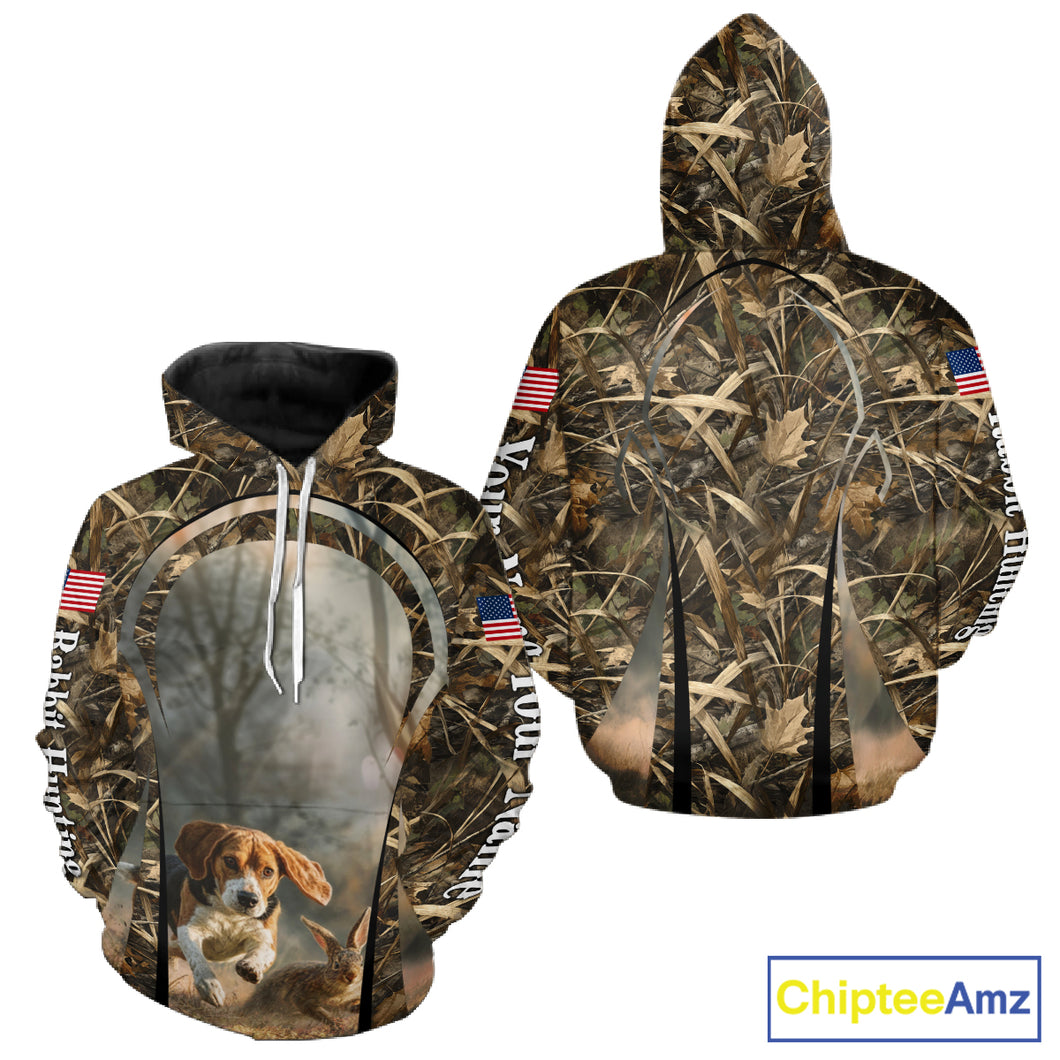 Custom Beagle Dog Rabbit Hunting US Flag Camo Shirts, Rabbit Hunting Gifts for Men NBT234
