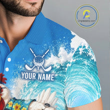 Load image into Gallery viewer, Close-up UPF polyester fabric funny rooster American flag custom golf shirt moisture-wicking
