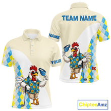 Load image into Gallery viewer, Funny rooster Hawaiian mens golf polo shirt with argyle pattern - back view