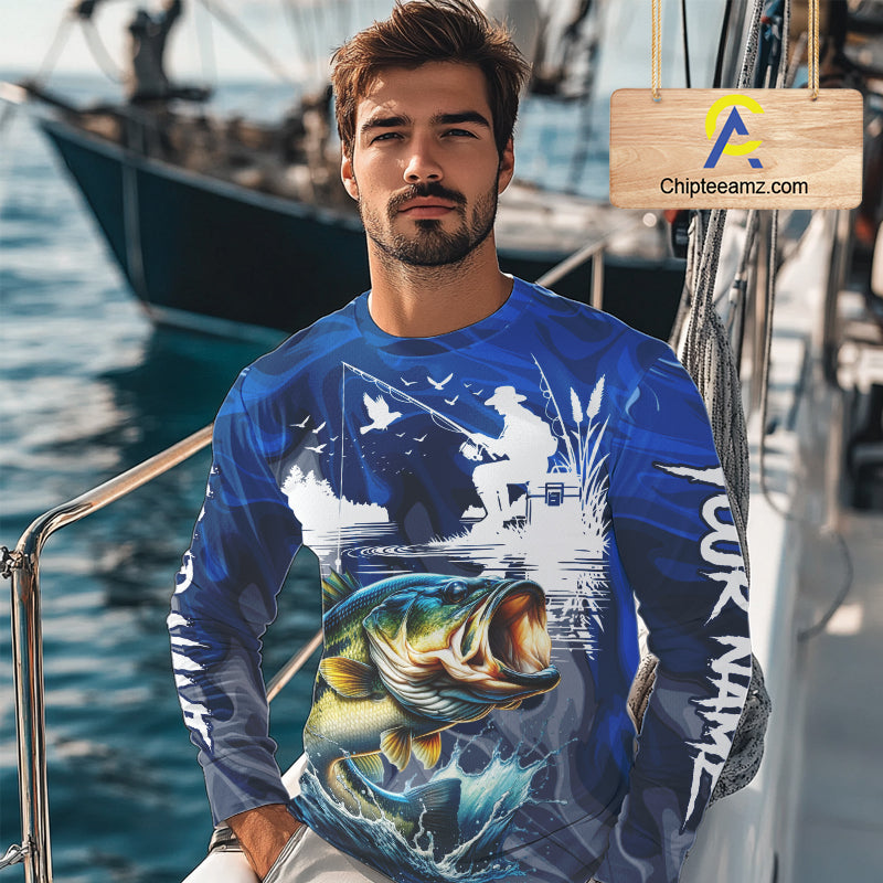 Bass Fishing Jersey Custom Name Long Sleeve Fishing Shirts, Camo Bass Fishing Shirt For Team NBT848