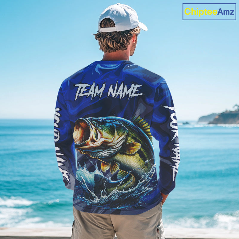 Bass Fishing Jersey Custom Name Long Sleeve Fishing Shirts, Camo Bass Fishing Shirt For Team NBT848