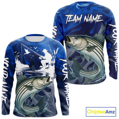 Striped Bass Fishing Jersey Custom Name Long Sleeve Fishing Shirts, Stripe Bass Fishing Shirt For Team NBT849