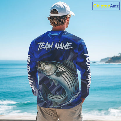 Striped Bass Fishing Jersey Custom Name Long Sleeve Fishing Shirts, Stripe Bass Fishing Shirt For Team NBT849
