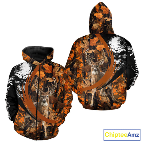 Deer Hunting Orange Camouflage Skull 3D Custom Name Shirts, Camouflage Deer Hunting Gifts NBT238