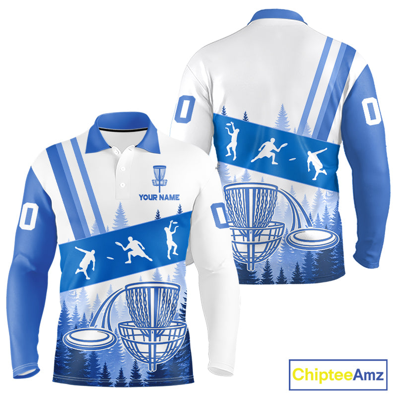 Mens Disc Golf Polo Shirts Blue Camo Custom Name Disc Golf Team Shirts, Disc Golf Gifts NBT653