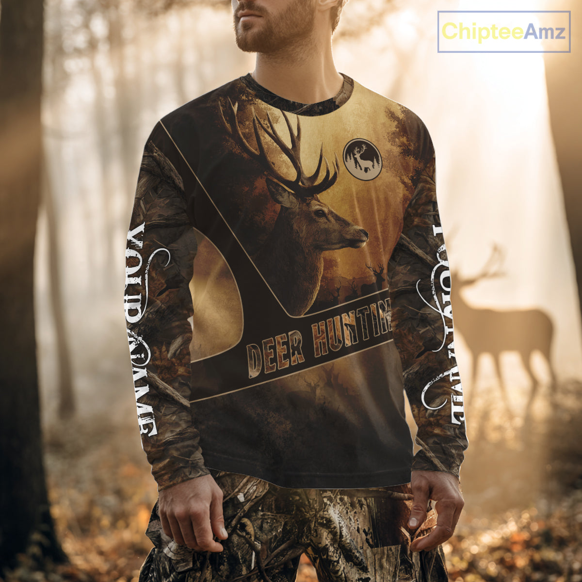 Brown Camo Deer Hunting All Over Printing Shirt with Big Buck - Hunting Clothes for Men NBT50