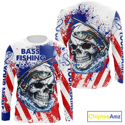 Custom American Flag Fishing Shirts Largemouth Bass Fishing Long Sleeve, Bass Fishing Shirts For Men NBT385
