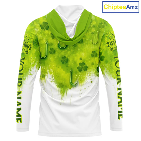 Personalized St Patrick's Day Shirts Fish Hook Long Sleeve Hooded Fishing Shirts, Mens Fishing Outfit NBT386