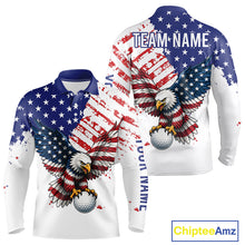 Load image into Gallery viewer, Long-sleeve shirt with American flag and eagle design, featuring 'Team Name' text on a white background.