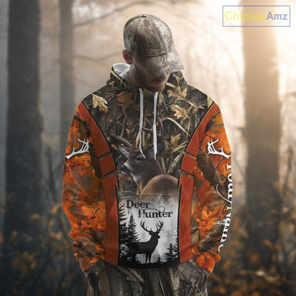 Customized Name Whitetail Deer Hunting Orange Camo Hoodie 3D Shirt, Gift for Hunters NBT297