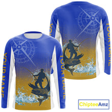 Load image into Gallery viewer, Trout Fishing Shirts Long Sleeve Fisherman Compass Blue And Yellow, Trout Fly Fishing Jerseys NBT389