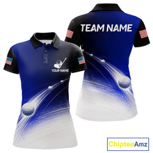 Load image into Gallery viewer, Blue Golf Ball Pattern American Flag Womens Golf Polo Shirts, Team Golf Shirts Golf Gifts NBT870