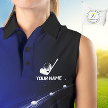 Load image into Gallery viewer, Blue Golf Ball Pattern American Flag Womens Sleeveless Golf Polo Shirts, Team Golf Shirts Golf Gifts NBT870