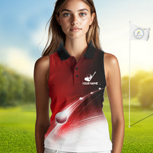 Load image into Gallery viewer, Red Ball Pattern American Flag Womens Sleeveless Golf Polo Shirts, Team Golf Shirts Golf Gifts NBT872