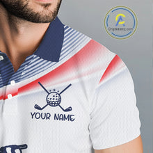 Load image into Gallery viewer, American Flag White Men Golf Polo Shirts Custom Patriotic Mens Golf Top, Golf Gifts NBT547