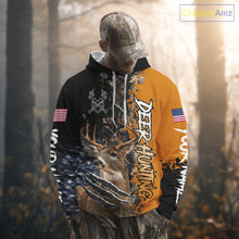 Load image into Gallery viewer, Whitetail Deer Hunting Orange Forest Camo US Flag Shirts, Personalized Hunting Shirt NBT258