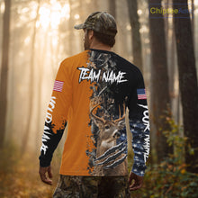 Load image into Gallery viewer, Whitetail Deer Hunting Orange Forest Camo US Flag Shirts, Personalized Hunting Shirt NBT258