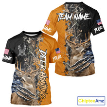 Load image into Gallery viewer, Whitetail Deer Hunting Orange Forest Camo US Flag Shirts, Personalized Hunting Shirt NBT258