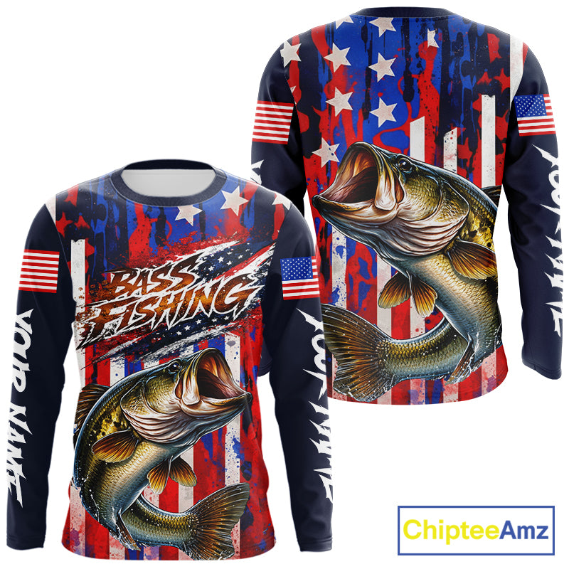 American Flag Bass Fishing Shirts Long Sleeve, Bass Fishing Tournament Shirts, Bass Fishing Shirts NBT432