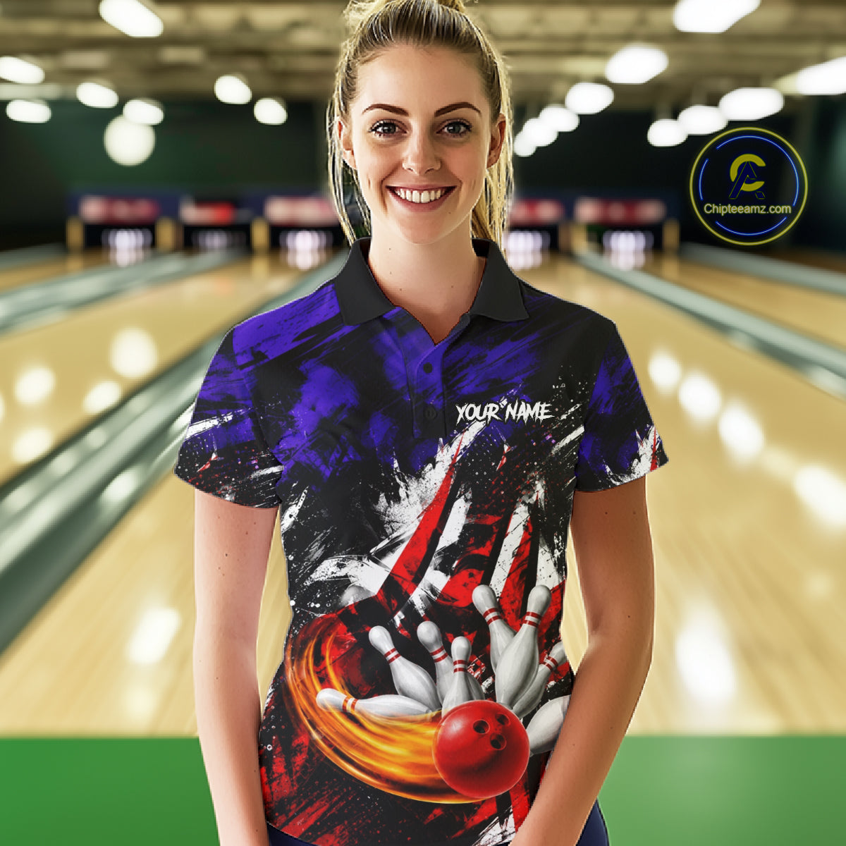 Custom Bowling Quarter Zip Shirt For Women USA Flag Bowling Jersey Polo & 1/4 Zip Bowling Team Shirts NBT880