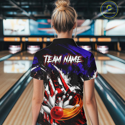 Custom Bowling Quarter Zip Shirt For Women USA Flag Bowling Jersey Polo & 1/4 Zip Bowling Team Shirts NBT880