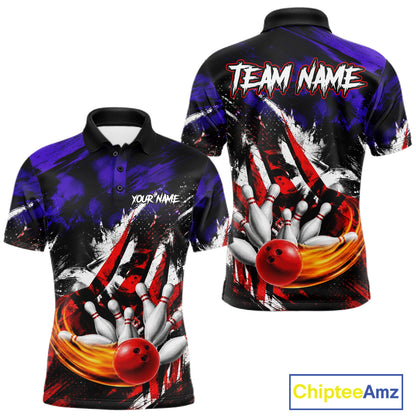 Front and back view of Custom Bowling Quarter Zip Shirt For Men USA Flag Bowling Jersey Polo Bowling Shirt with personalized name