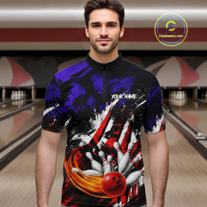 Custom Bowling Quarter Zip Shirt For Men USA Flag Bowling Jersey Polo & 1/4 Zip Bowling Team Shirts NBT880