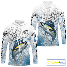 Load image into Gallery viewer, Custom Yellowfin Tuna Long Sleeve Hooded Fishing Shirts Saltwater Fish, Compass Offshore Tournament Fishing Shirts NBT553