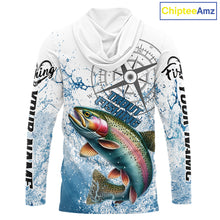 Load image into Gallery viewer, Custom Rainbow Trout Long Sleeve Hooded Fishing Shirts, Compass Tournament Fishing Shirts For Men NBT554