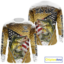 Load image into Gallery viewer, American Flag Walleye Fishing Shirts Long Sleeve Fish Scale, Custom Patriotric Walleye Fishing Shirts NBT394