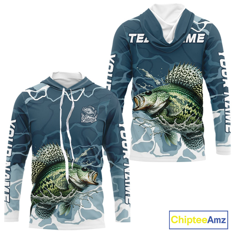 Custom Crappie Long Sleeve Hooded Tournament Fishing Shirts, Team Crappie Fishing Jerseys NBT695