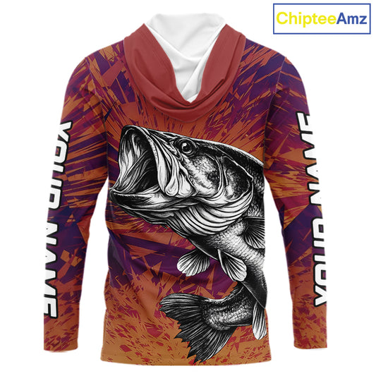Personalized Bass Fishing Shirts For Men Dawn Camo, Bass Long Sleeve Hooded Fishing Shirts NBT444