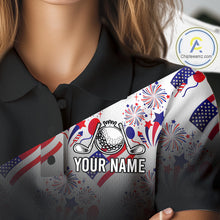 Load image into Gallery viewer, Close-up of America 250th Anniversary womens golf polo shirt collar and buttons