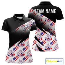 Load image into Gallery viewer, Front and back view of America 250th Anniversary womens golf polo shirt with patriotic USA flag design