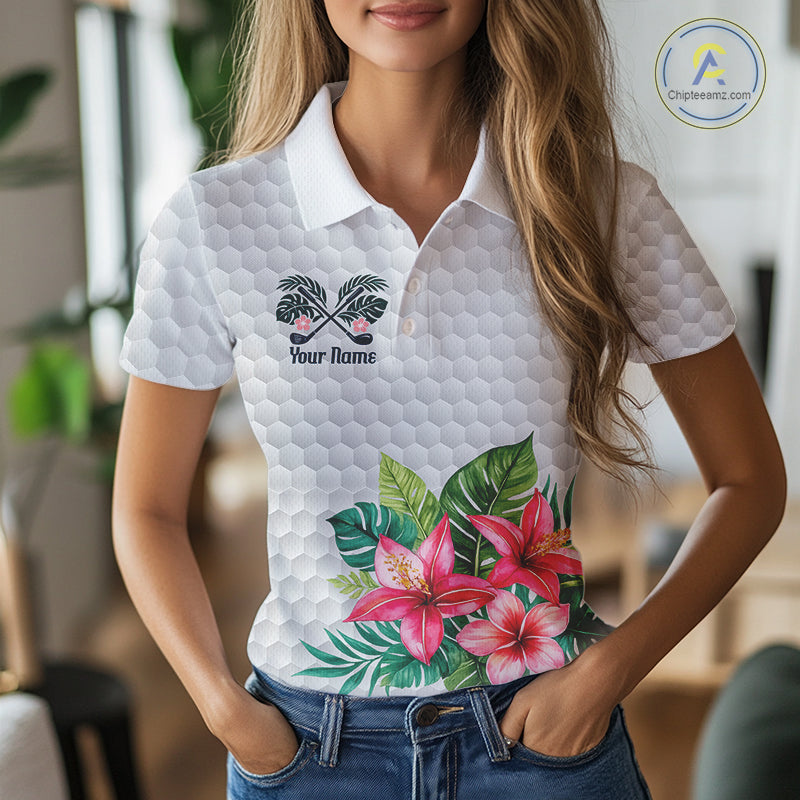 Golf Polo Shirts For Women Funny Flamingo Golf Ball Pattern Custom Name, Golf Gifts NBT566