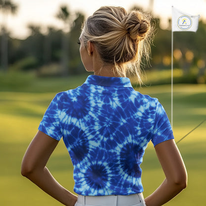 Womens Golf Polo Shirts Blue Tie Dye Background Custom Name Golf Shirt, Golf Gifts NBT569