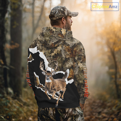 Whitetail Deer Camo Customize Name 3D Printed Long Sleeve Hoodie Hunting Shirts for Men NBT303