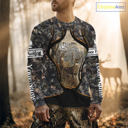 Whitetail Deer Custom Name 3D Printed Long Sleeve Hoodies, Deer Hunting Shirt, Hunting Season NBT304