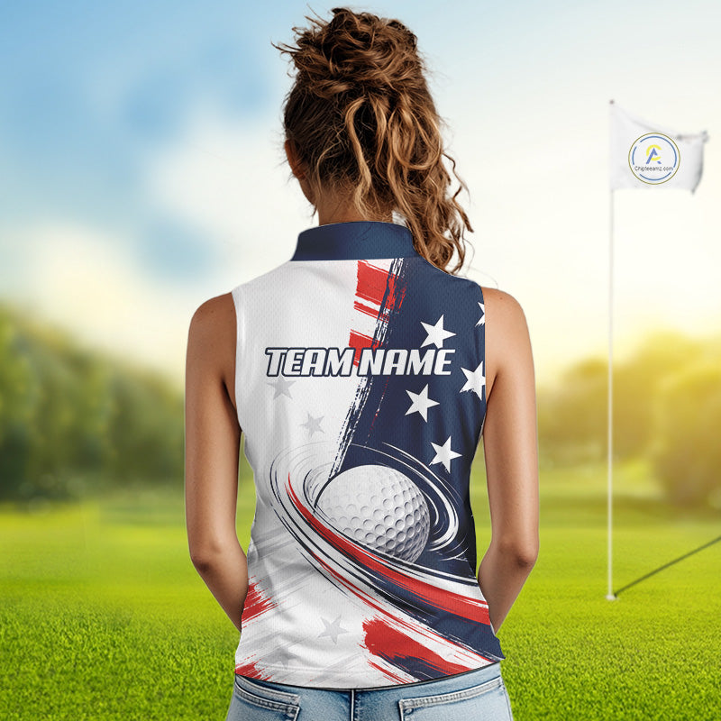 Back view personalized golf polo for women - custom team name