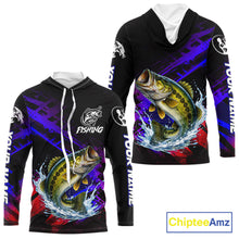 Load image into Gallery viewer, Bass Fishing Long Sleeve Hooded Purple Camo UPF Fishing Shirts, Bass Fishing Tournament Shirts NBT464