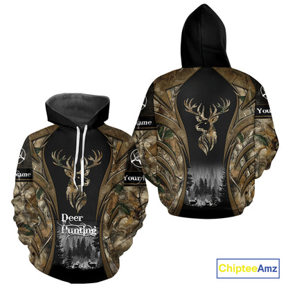 Brown Camo Deer Hunting 3D Prints Custom Name Shirts, Deer Hunting Clothes, Hunting Gifts NBT111