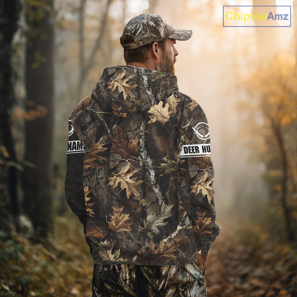 Personalized Whitetail Deer Hunting Fall Season Camo Printing Shirts Deer Hunting Gift Hoodie NBT323